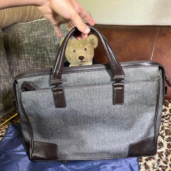 Tumi Astor Ansonia Leather Trim Laptop Messenger Bag Grey Coated Canvas Zip RFID - Picture 5 of 12